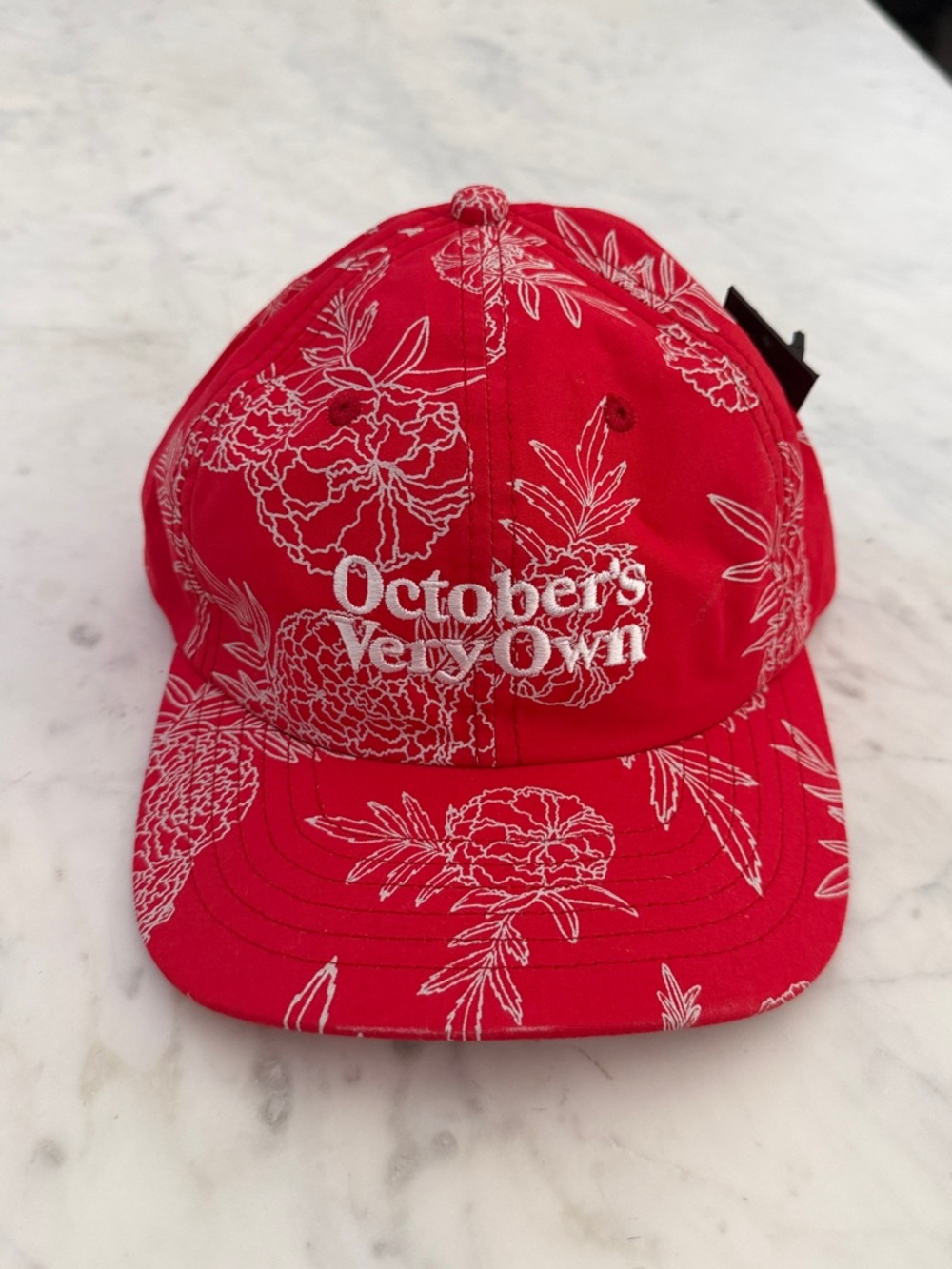 October's Very Own Red Floral Embroidered Baseball Cap